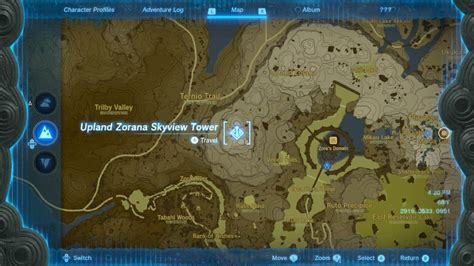 Players can find the Upland Zorana Skyview Tower at map coordinates 2846, 0587, 0375, close to Lanayru Gret Spring. It’s on top of the cliffs that divide the area and have ruined buildings all ...